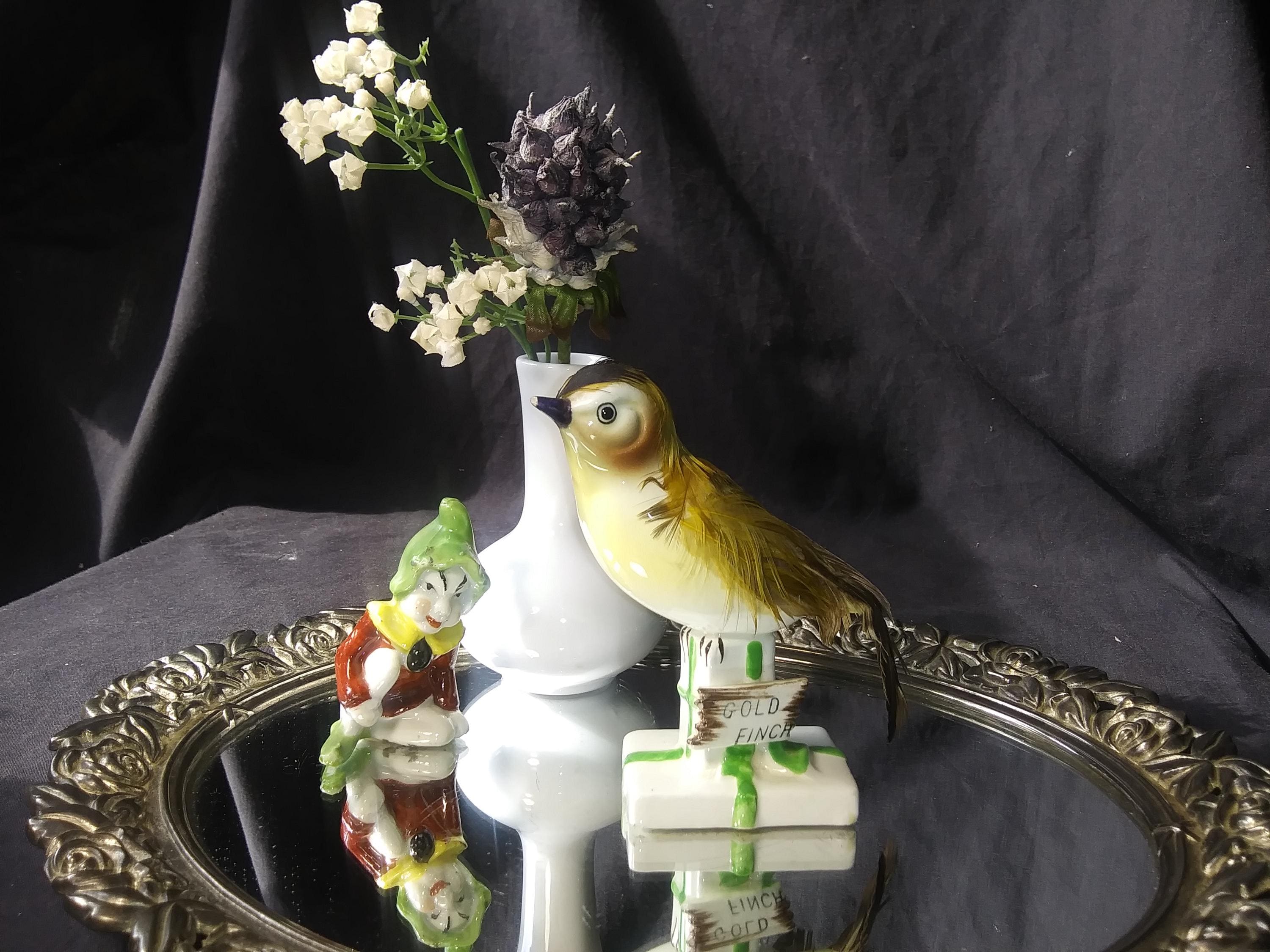Vintage Porcelain Bird Figurine. Gold Finch With Real Feathers
