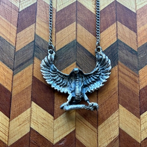 Really unusual vintage silver flying eagle / Cobra pendant chain necklace. Winged snake. Eagle with snake body. Unique! Free Shipping!