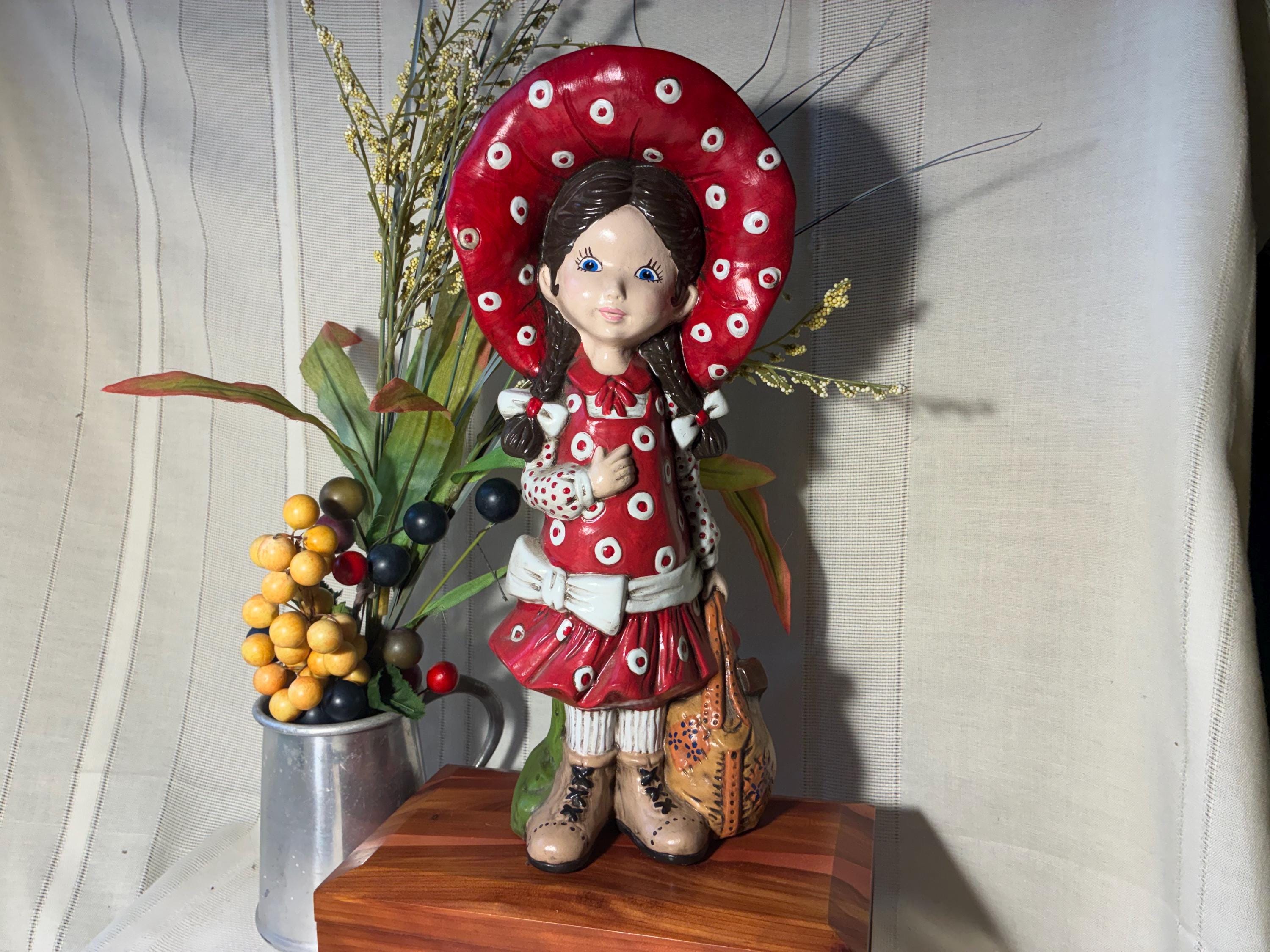 Girl in Red Dress Ceramic Figurine Vintage - Etsy