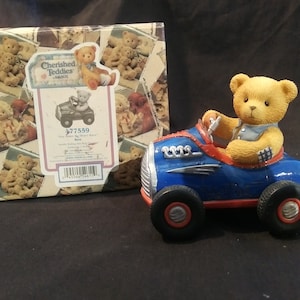 Cherished Teddies figurine by Enesco. Teddy bear in Car. New in box from 1999. 477559 &quot;You make my Heart Race&quot; Free Shipping!