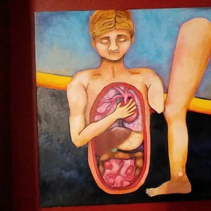Original oil painting, Anatomical art, organs, surrealism, outsider art, colofull painting, modern, square canvas, avant garde, curiosity