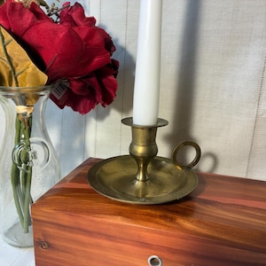 Vintage brass candlestick holder, with finger loop. Chamber lamp with drip tray. Pretty gift / decor. Made in India. Free Shipping!