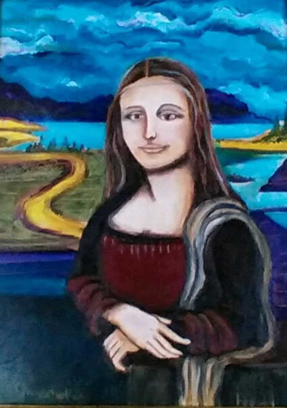 Original oil painting Mona Lisa made modern Small Framed. | Etsy