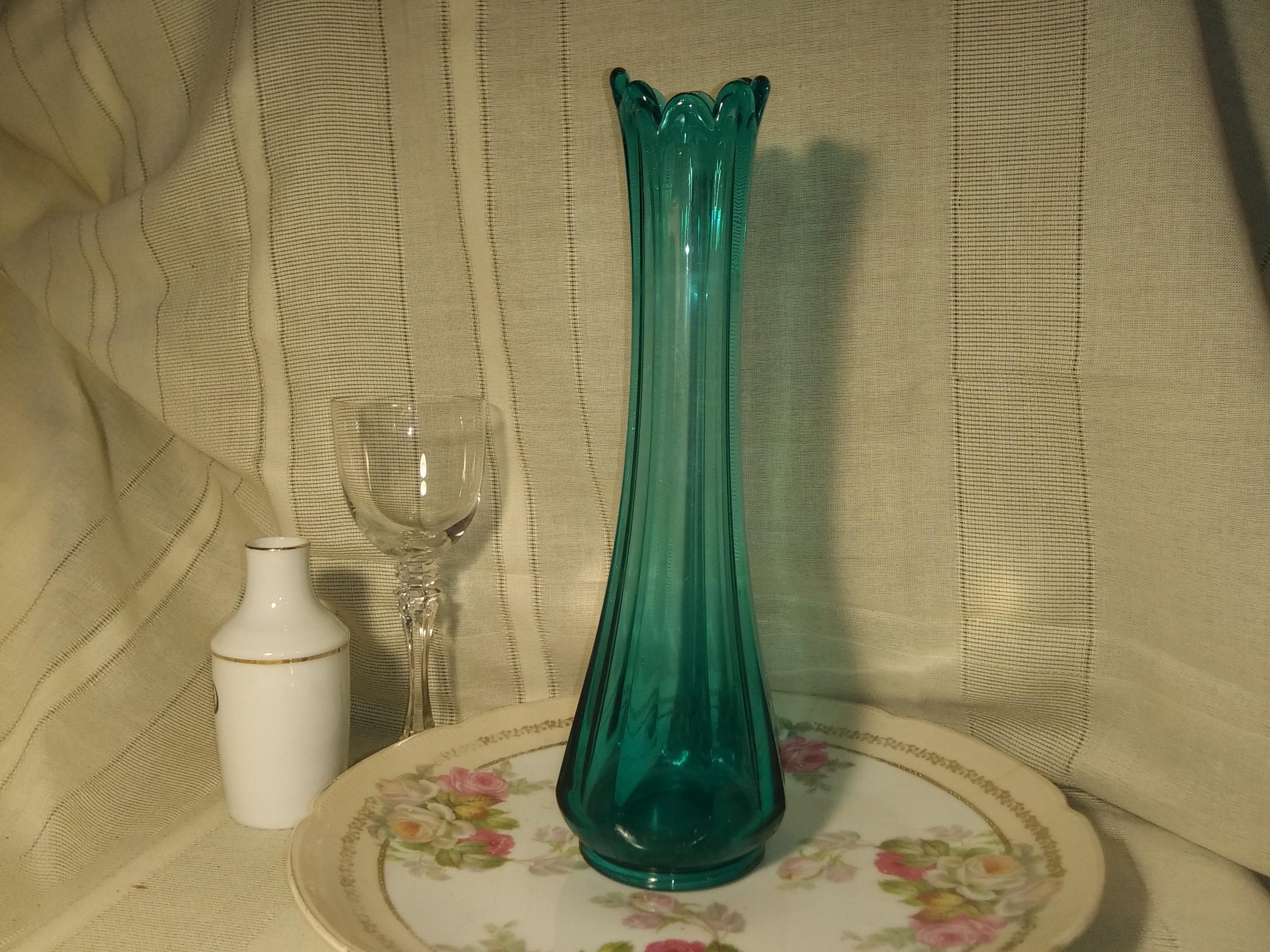 LE Smith Beautiful teal glass paneled swung vase. Free Shipping!