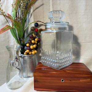 Large Koeze, modern pattern apothecary jar or canister with lid. Pretty, heavy glass with square and star pattern. Free Shipping!