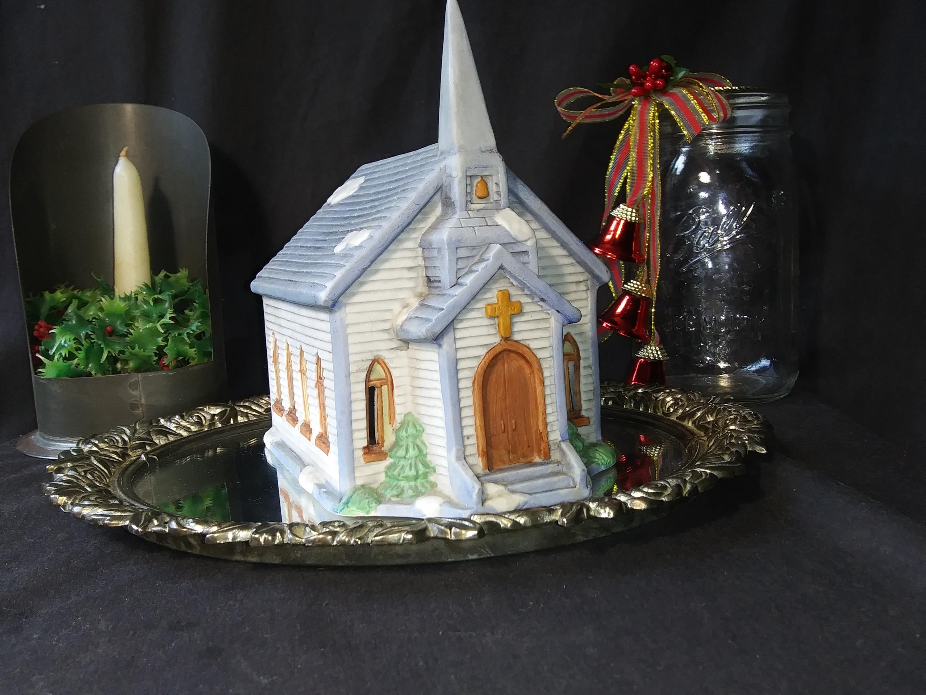 【 】Church Light　置物　チャーチライト LIGHTED CERAMIC CHURCH WITH STAINED GLASS STYLE WINDOWS | eBay