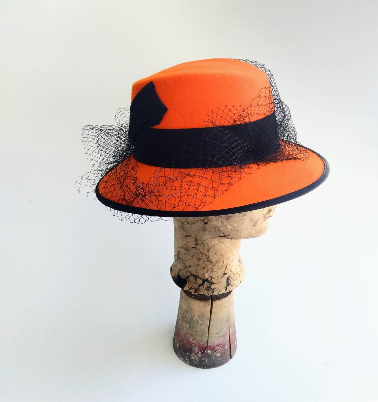 Ladies Fedora Hat Hat With Veil Woman Fedora Hat Orange Etsy