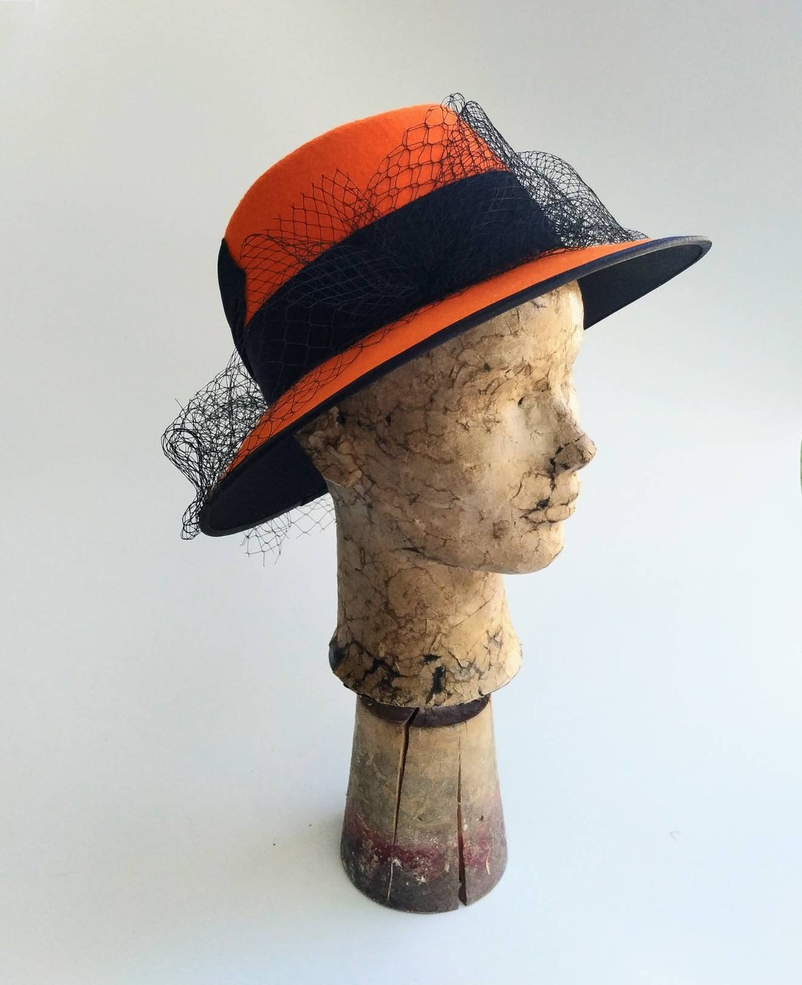 Ladies Fedora Hat Hat With Veil Woman Fedora Hat Orange Etsy