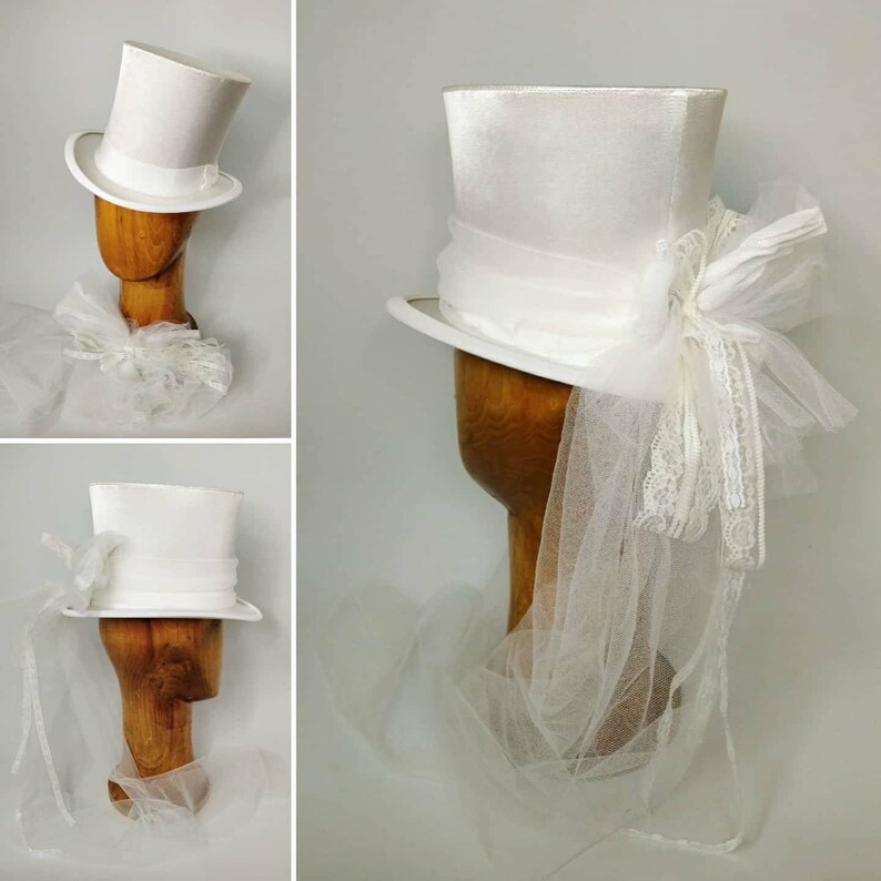 Whit bridal wedding top hat Riding habit with veil Etsy