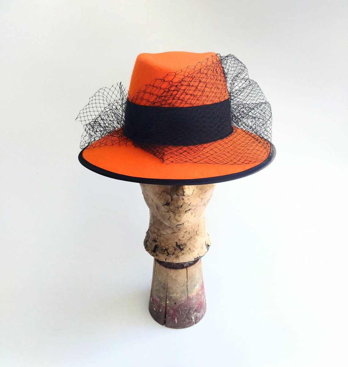 Ladies Fedora Hat Hat With Veil Woman Fedora Hat Orange Etsy