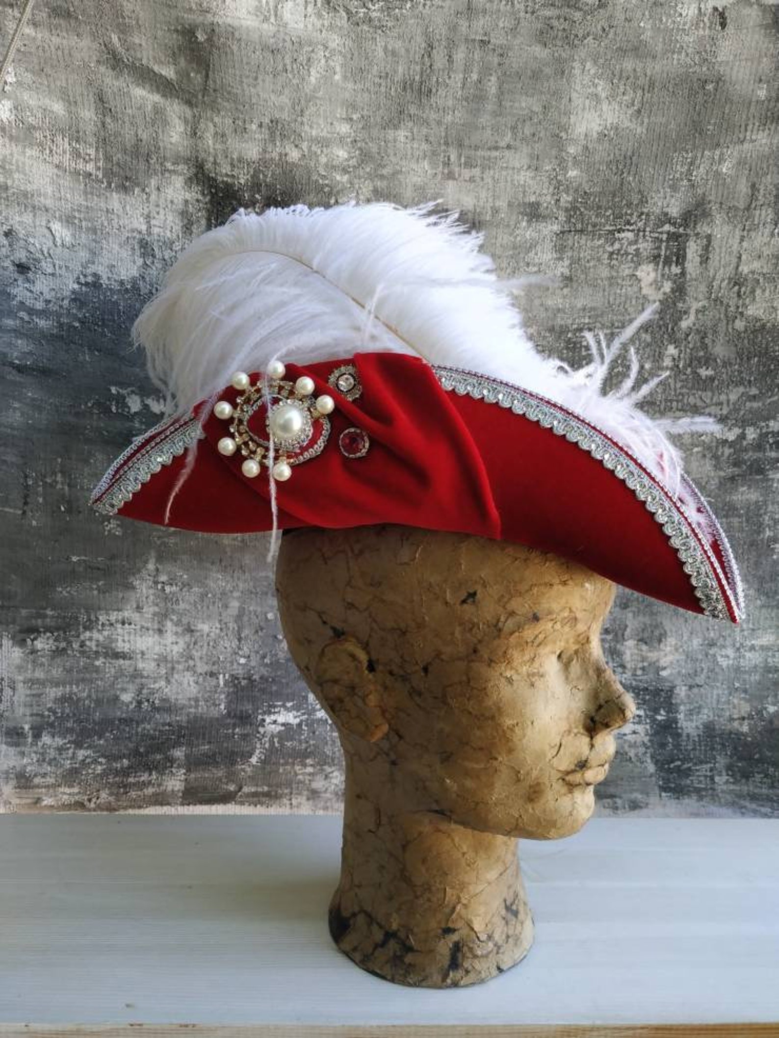 Red Tricorn Hat Marie Mini Tricorn Hat Red Etsy