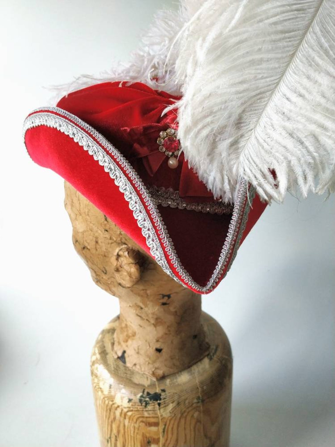 Red Tricorn Hat Marie Mini Tricorn Hat Red Etsy