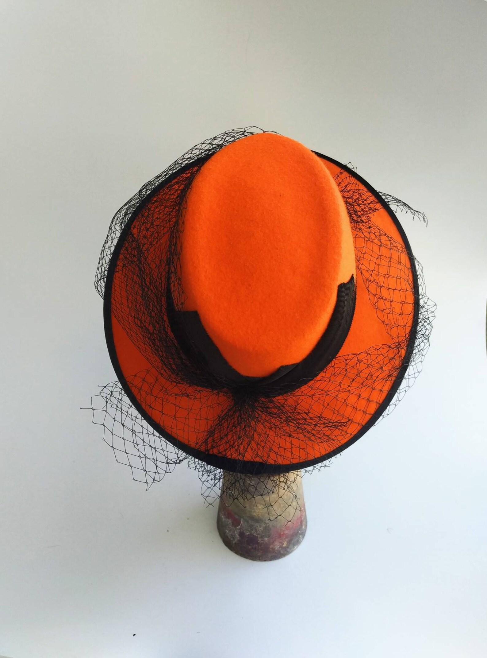 Ladies Fedora Hat Hat With Veil Woman Fedora Hat Orange Etsy