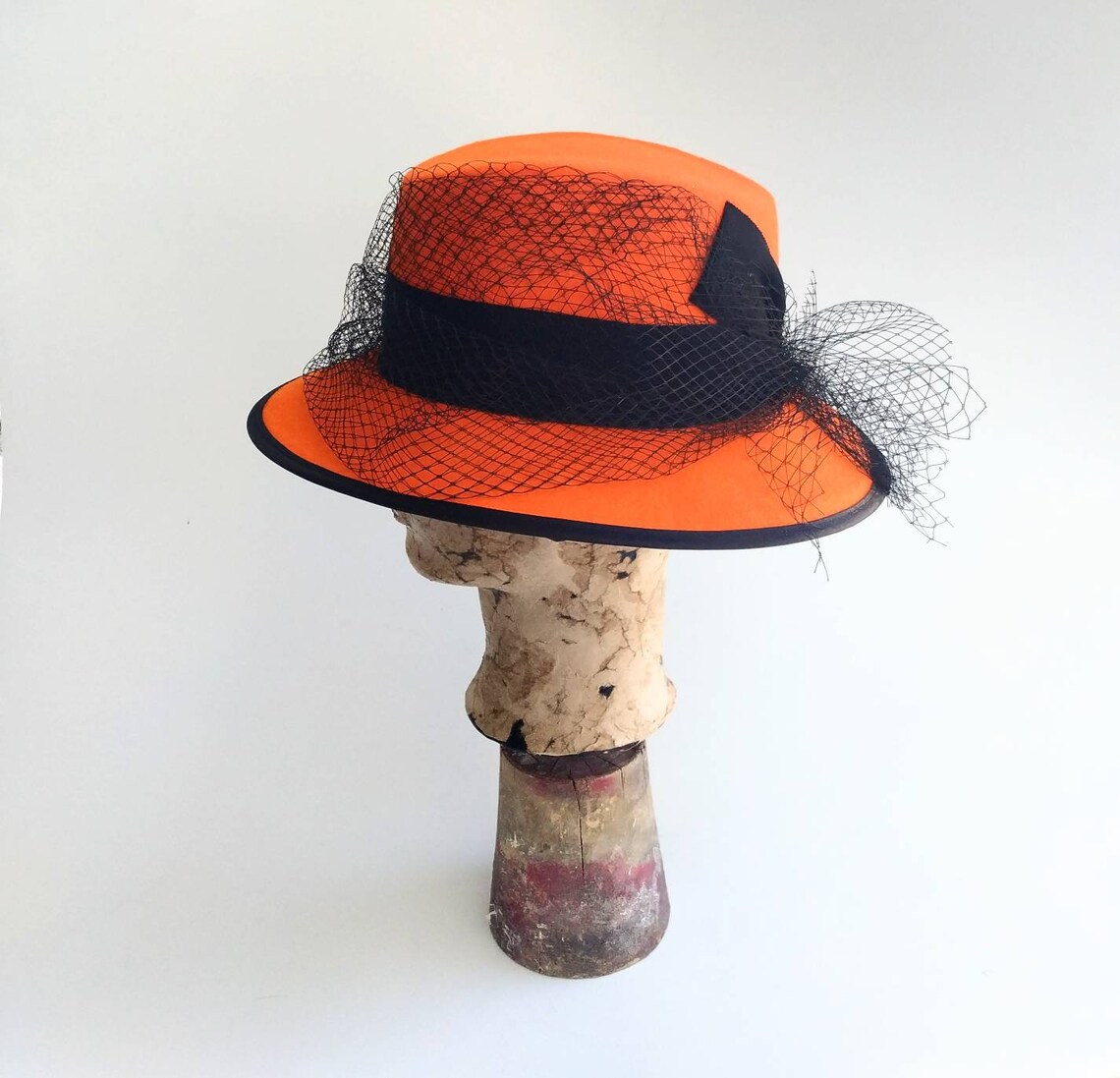 Ladies Fedora Hat Hat With Veil Woman Fedora Hat Orange Etsy