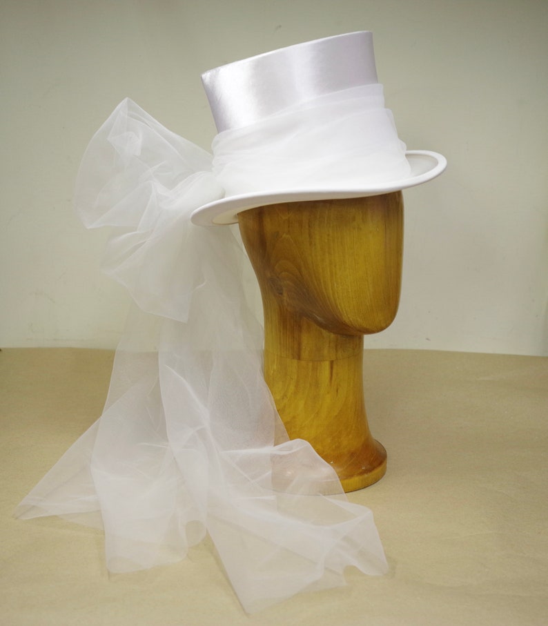 White bridal wedding top hat Riding habit with veil Etsy