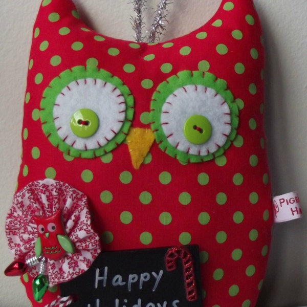 Christmas Door Hanger-Christmas Decoration-Owl Christmas Decoration-Holiday Door Hanger-Owl Plush Decoration-Red and green holiday-