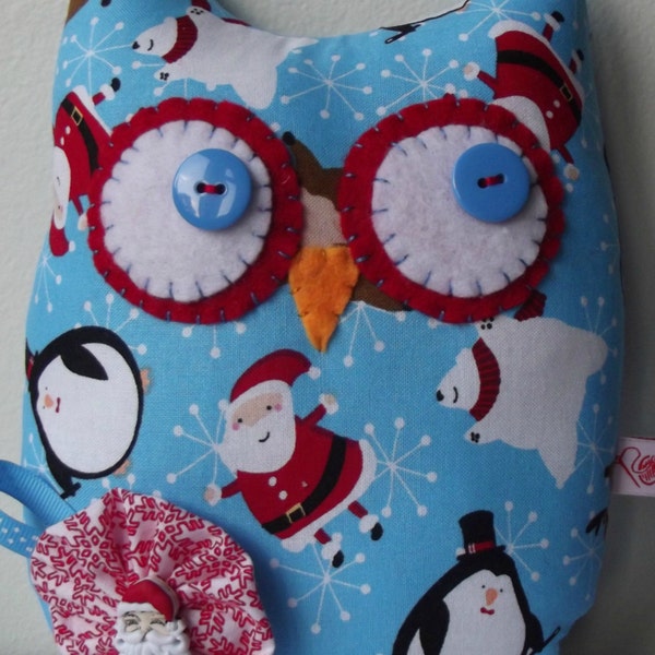 Christmas Owl-Christmas Decoration-Blue Christmas-Santa Fabric Decoration-Holiday Decoration-Owl Gift-Penguin Lovers Gift-Holiday Gift Idea