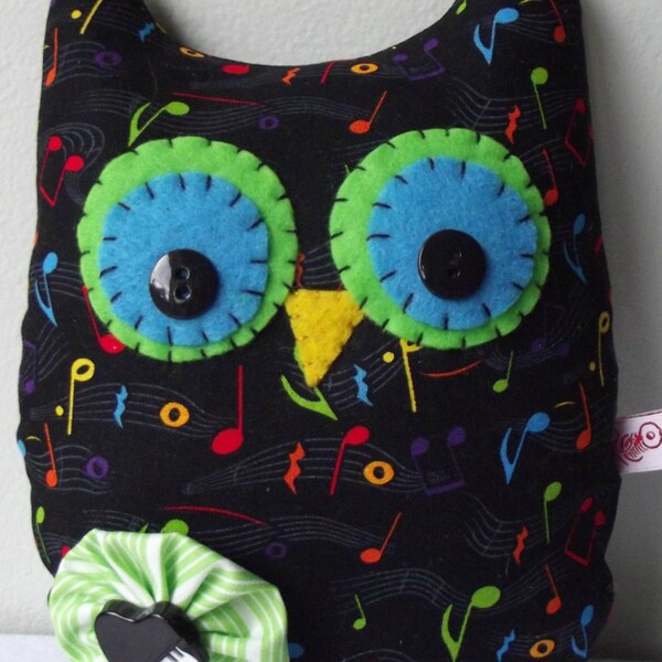 Music Lovers-Music Owl-Musical Notes Fabric Owl-Handmade gift for music Lovers-Music Teacher Gift-Piano Players Gift-Plush Owl-