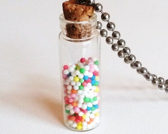 Bottle with colored pearls - Funky Shrunky Necklace