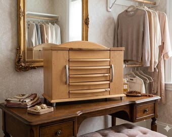 Portagioielli vintage MCM in legno con specchio pieghevole
