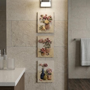 Ensemble de 3 plaques murales à relief floral Cheri Blum | Décoration de roses country françaises