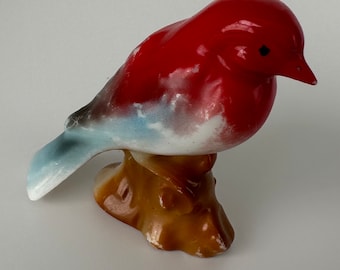 Vintage Made in Japan Blue Red Bird on Tree Stump