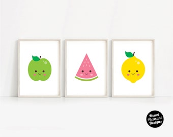 Kawaii fruit, printable nursery Decor for Kids room. A4 & 8x10 print at home digital files only.