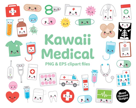 Kawaii Medical clipart, Cute cartoon Hospital clip art, PNG & EPS files, instant download