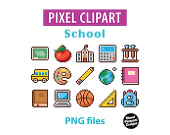 School clipart, Pixel art, PNG files, instant download