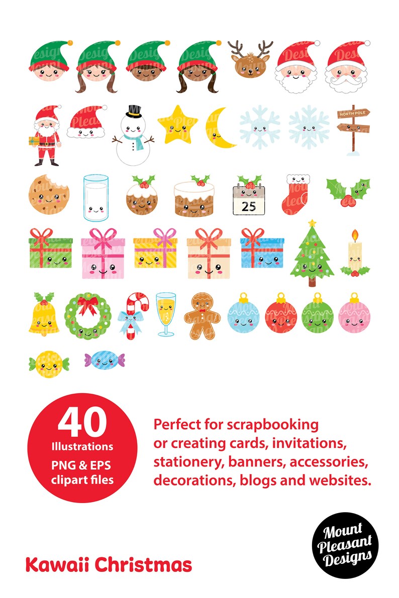 Kawaii Christmas Clipart Cute Cartoon Christmas Clip Art PNG - Etsy UK