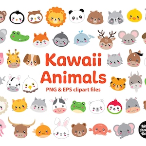 Kawaii Animals clipart, Cute cartoon Animal clip art, PNG & EPS files, instant download
