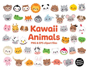 Kawaii Animals clipart, Cute cartoon Animal clip art, PNG & EPS files, instant download