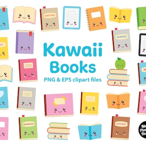 Kawaii Bücher Clipart, niedliche Cartoon Schulbücher ClipArt, PNG & EPS Dateien, sofortiger download