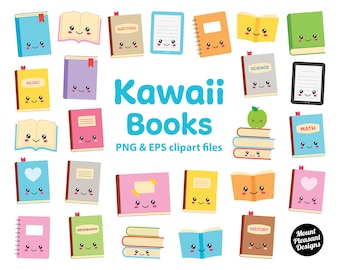 Kawaii Books clipart, Cute cartoon School Books clip art, PNG & EPS files, instant download