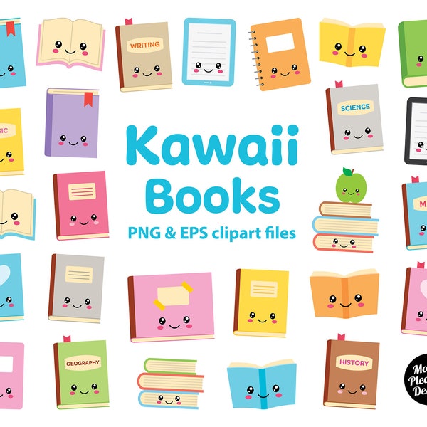 Kawaii Books clipart, Cute cartoon School Books clip art, PNG & EPS files, instant download