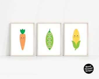 Kawaii vegetables, printable nursery Decor for Kids room. A4 & 8x10 print at home digital files only.