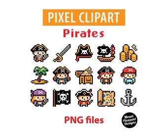 Pirates clipart, Pixel art, PNG files, instant download