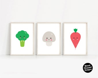 Kawaii vegetables, printable nursery Decor for Kids room. A4 & 8x10 print at home digital files only.