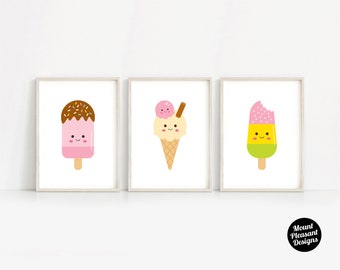 Kawaii Ice Cream and Lollies, printable nursery Decor for Kids room. A4 & 8x10 print at home digital files only.