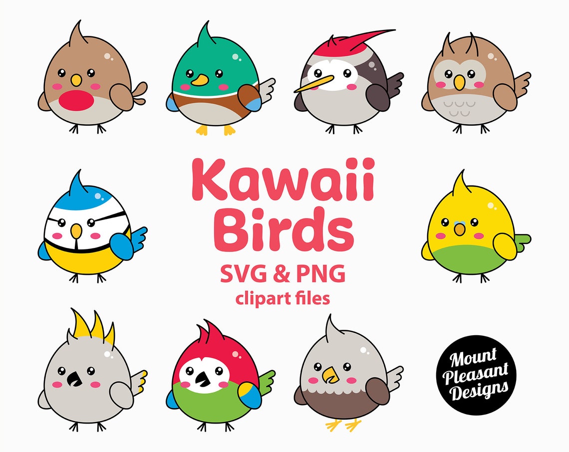 Kawaii Birds Clipart Cute Cartoon Birds Clip Art PNG and SVG | Etsy