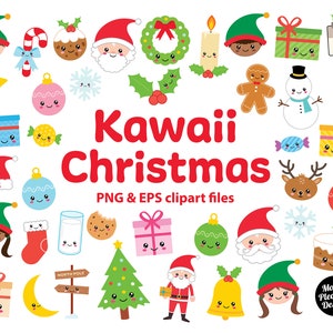 Kawaii Weihnachts Clipart, Süße Cartoon Weihnachten Clip art, PNG & EPS Dateien, direkter Download
