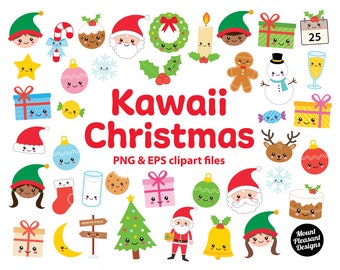 Kawaii Christmas clipart, Cute cartoon Christmas clip art, PNG & EPS files, instant download