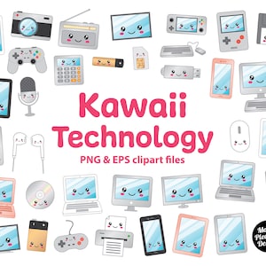 Kawaii Technologie Clipart, niedliche Cartoon Technologie und Computer Clip Art, PNG & EPS Dateien, sofortiger Download