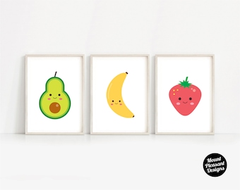 Kawaii fruit, printable nursery Decor for Kids room. A4 & 8x10 print at home digital files only.