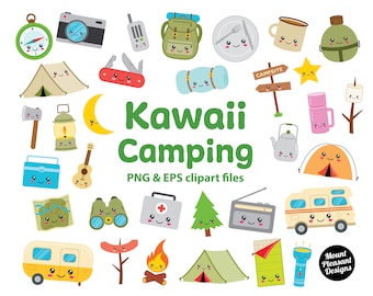 Kawaii Camping clipart, Cute camping clip art, PNG & EPS files, instant download