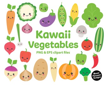 Kawaii Vegetables clipart, Cute cartoon vegetables clip art, PNG & EPS files, instant download
