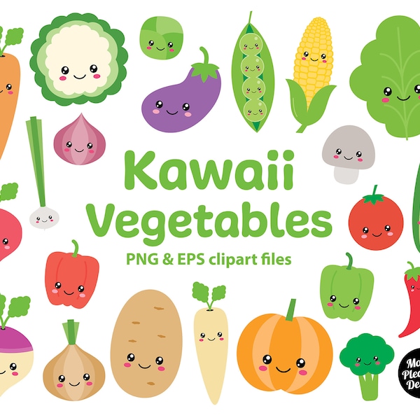 Kawaii Vegetables clipart, Cute cartoon vegetables clip art, PNG & EPS files, instant download