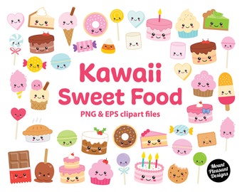 Kawaii Sweet food clipart, Cute cartoon sweet food clip art, PNG & EPS files, instant download