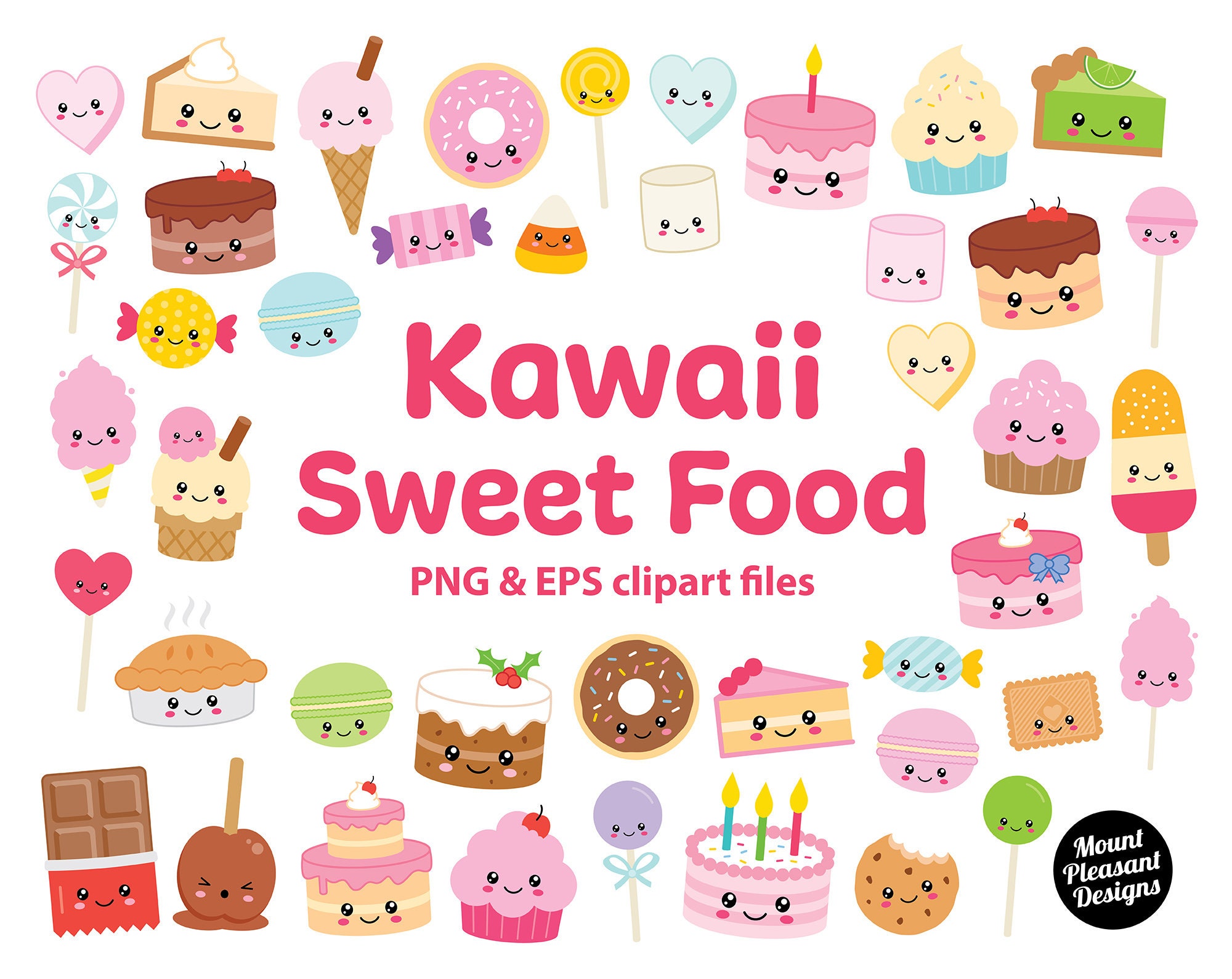 Cute Kawaii Sweet Food Collection Clipart Happy Food Clip Art – NBKomputer