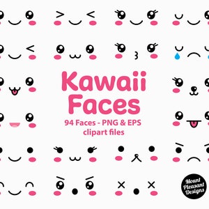 Kawaii faces clipart, Cute cartoon faces clip art, PNG & EPS files, download istantaneo